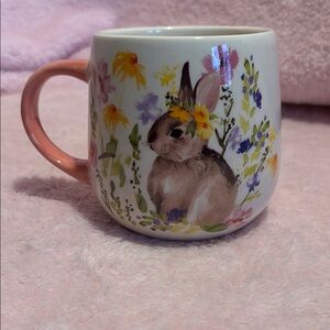 NWOT Floral Bunny Mug with Pink Handle